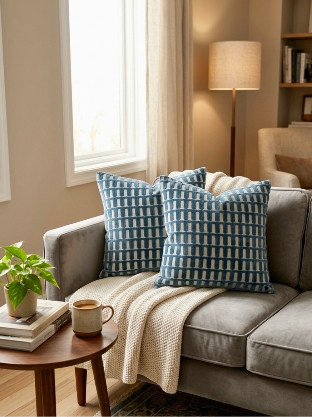 NWOT West Elm Geometric Cut Velvet Pillow Covers - Set of 2 (20"x20") Blue